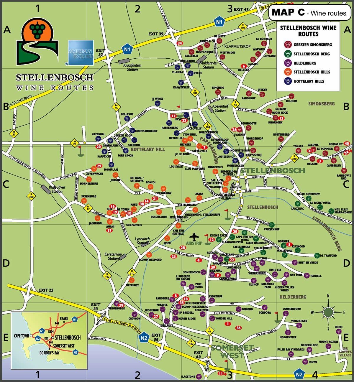 şarap rota yol haritası, Cape Town haritası 