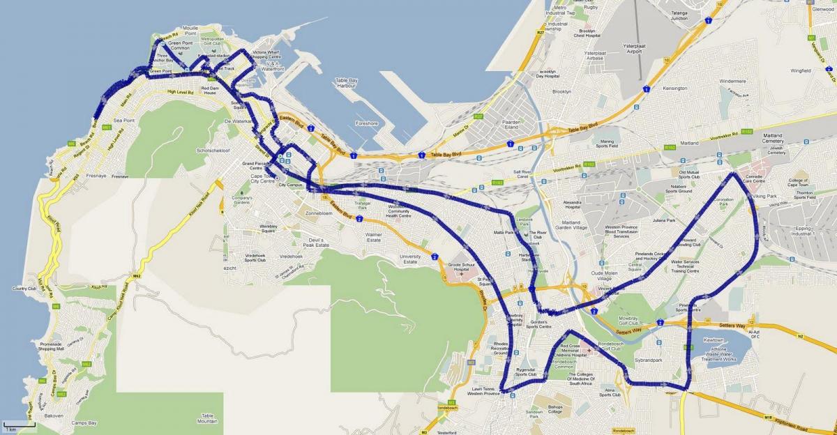 Cape Town haritası maraton güzergahı 