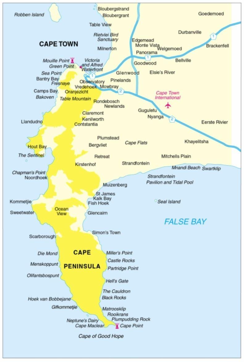 Cape Town yarımada haritası