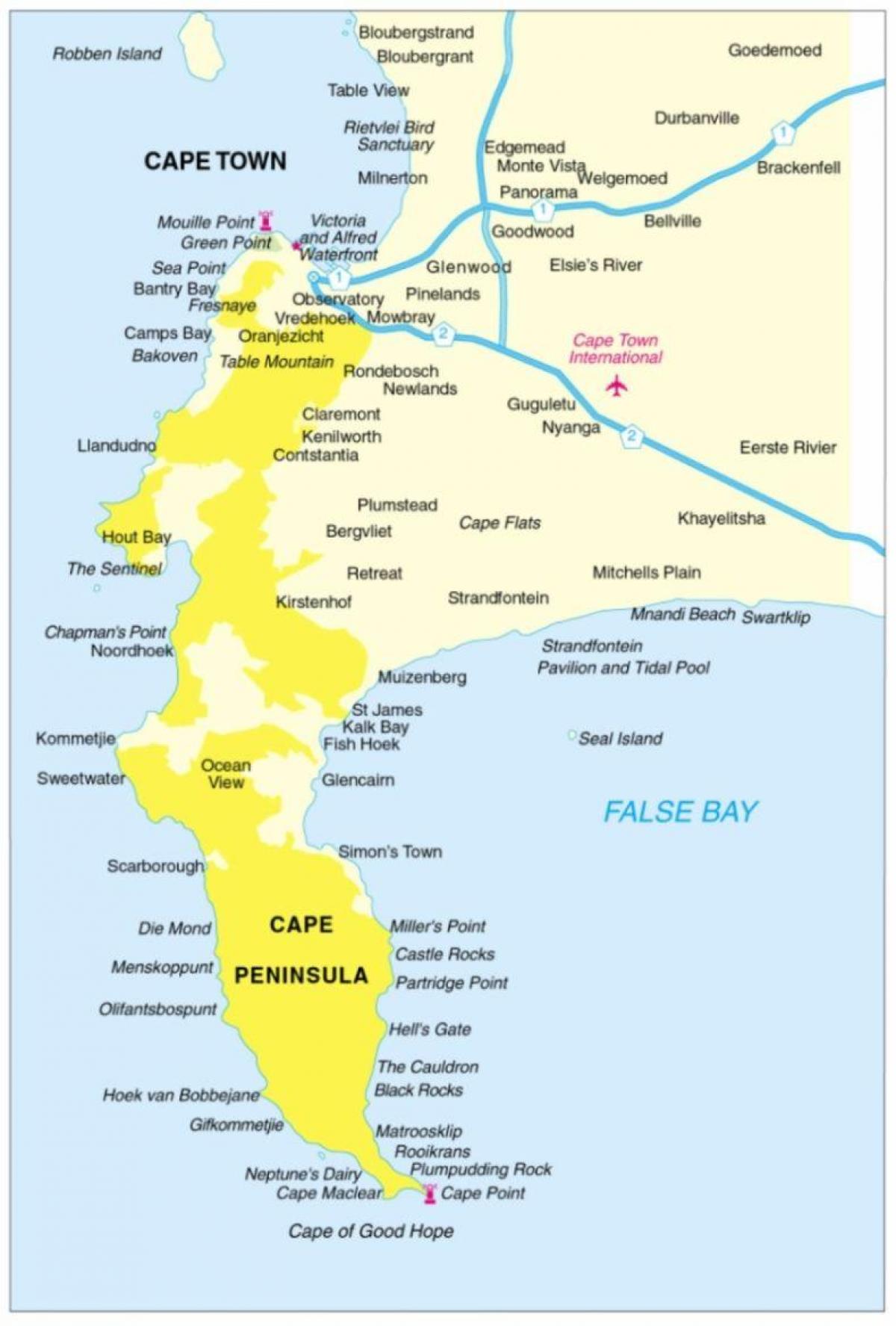 Cape Town yarımada haritası