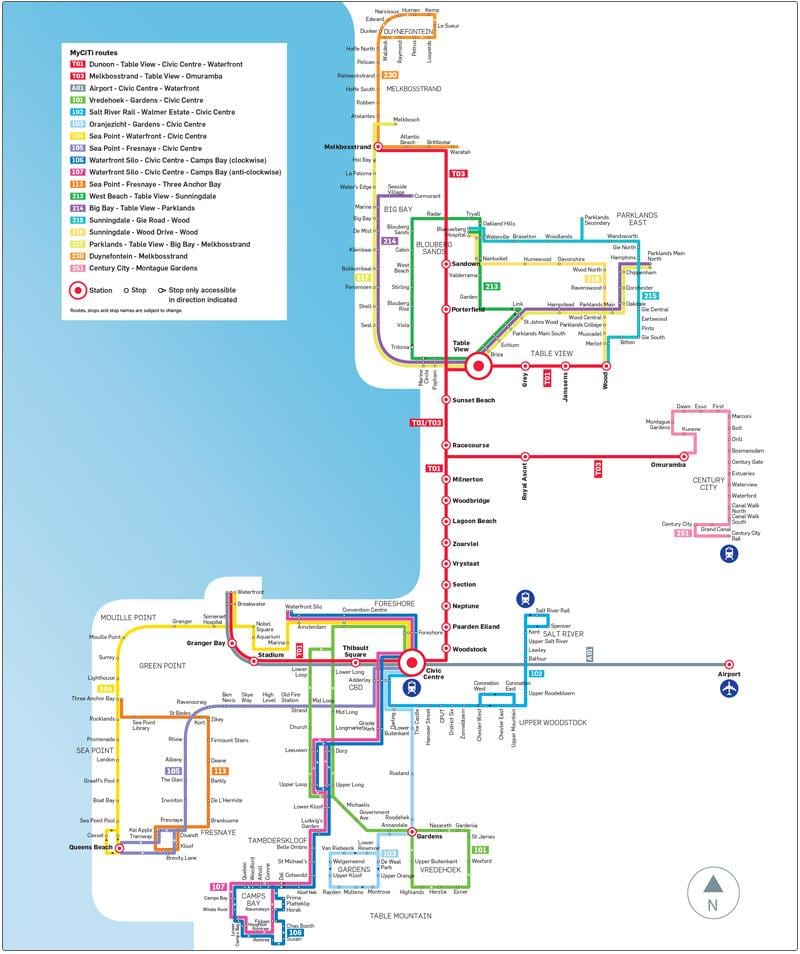 Cape Town myciti otobüs güzergahı haritası
