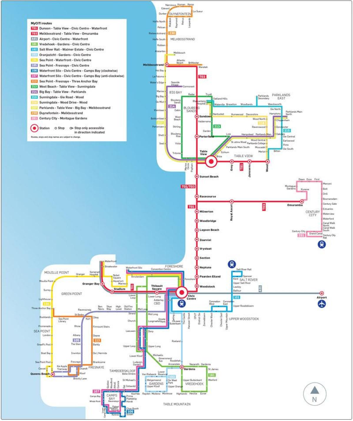 Cape Town myciti otobüs güzergahı haritası