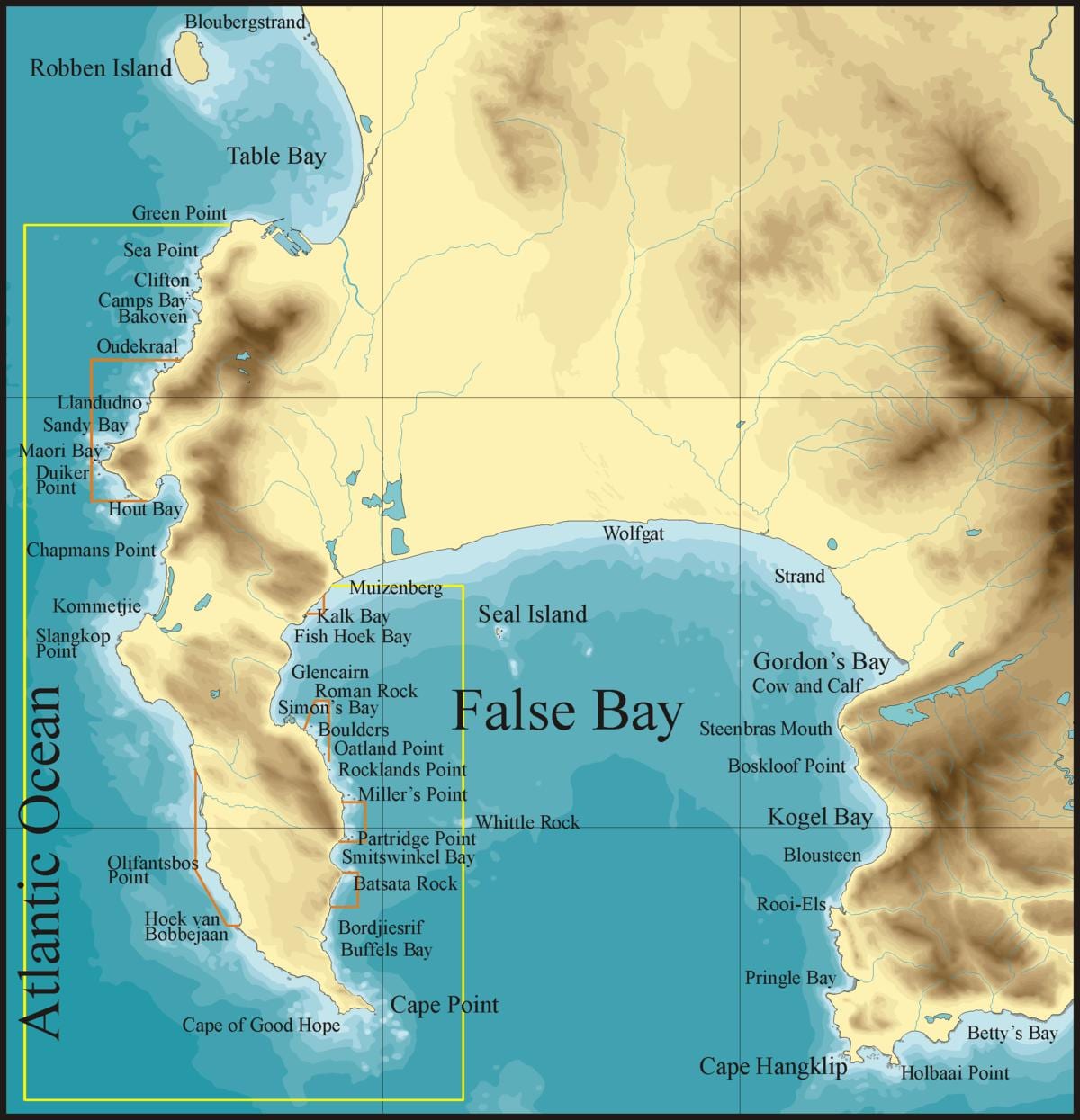 false bay Cape Town haritası