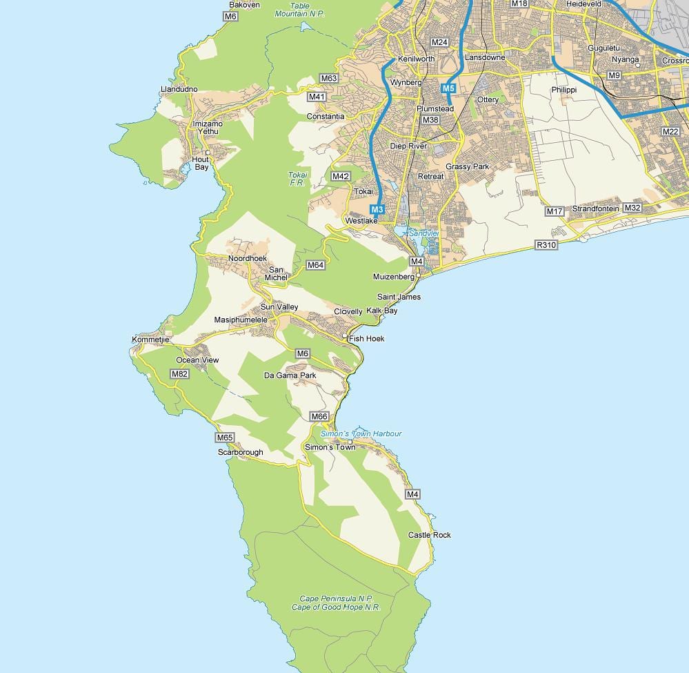 fish hoek, Güney Afrika haritası