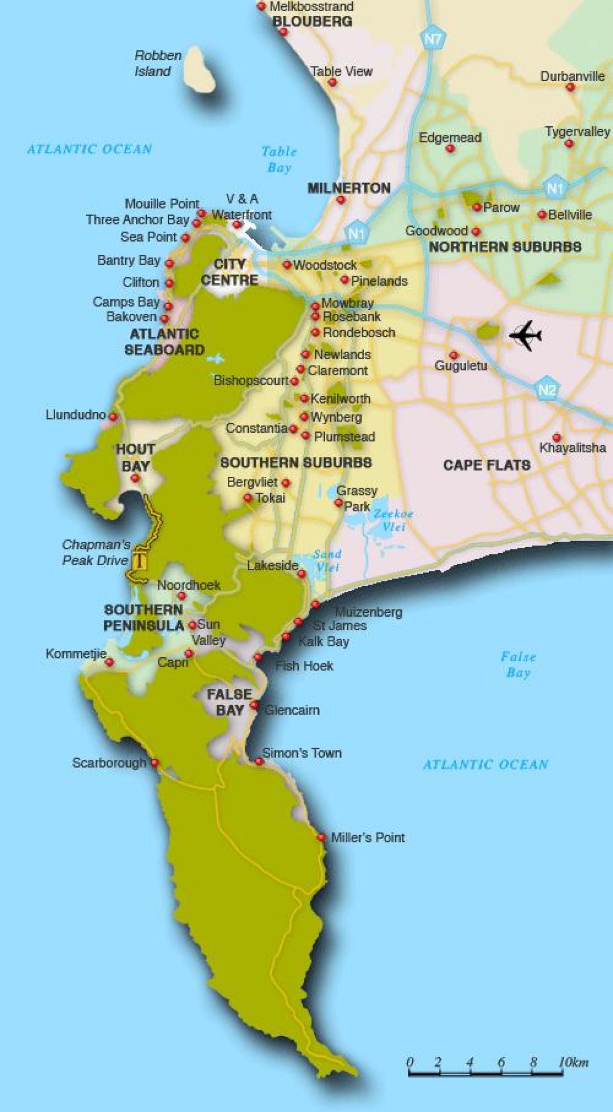 Kuzey banliyöleri haritası Cape Town