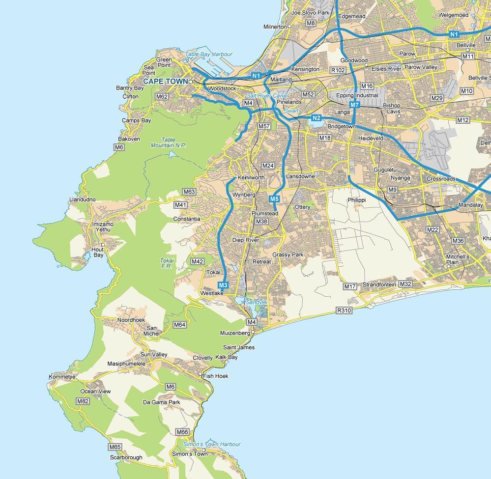 o nehir Cape Town haritası 