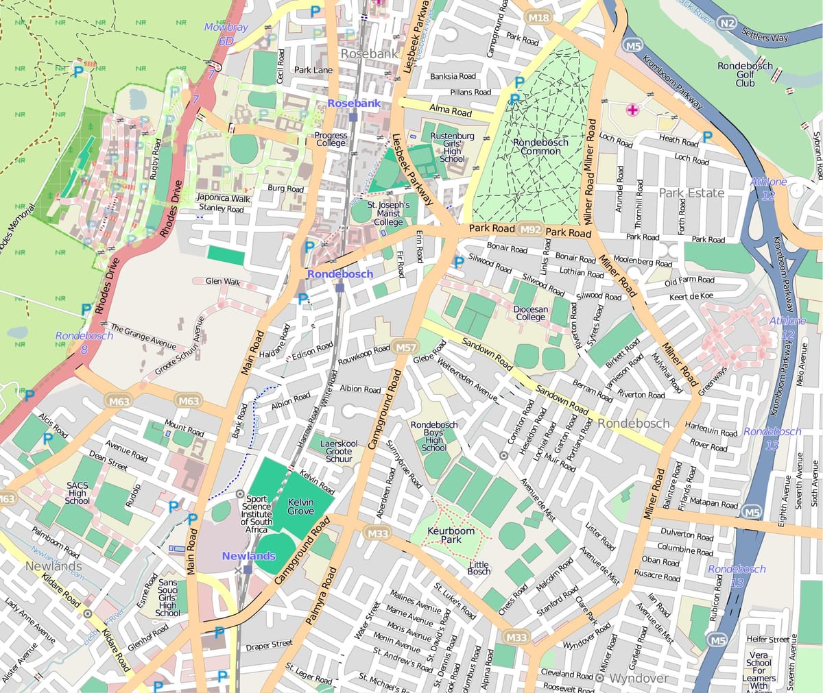 rondebosch, Cape Town haritası
