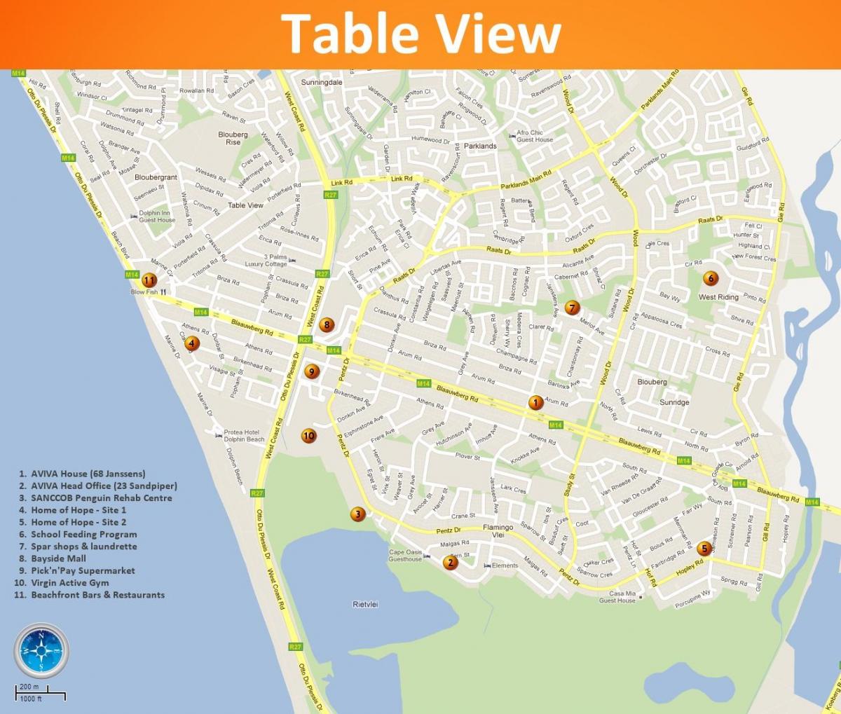 table view, Cape Town haritası 
