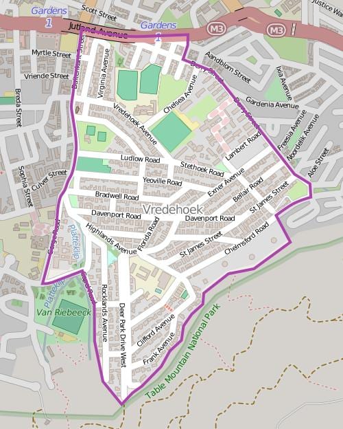 vredehoek, Cape Town haritası