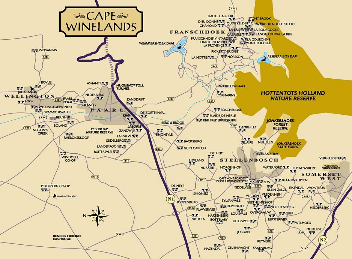 winelands haritası Cape Town