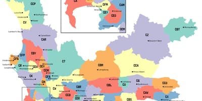 Western cape haritası banliyölerinde